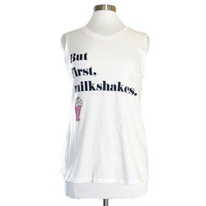Kid Dangerous But First Milkshakes Cotton Graphic Tank Top NWOT Sz M